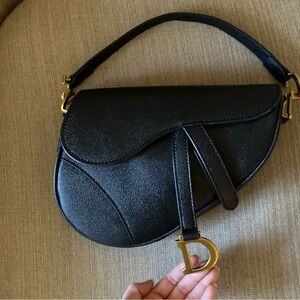 25cm  c d cd lady Black Leather Saddle handbag